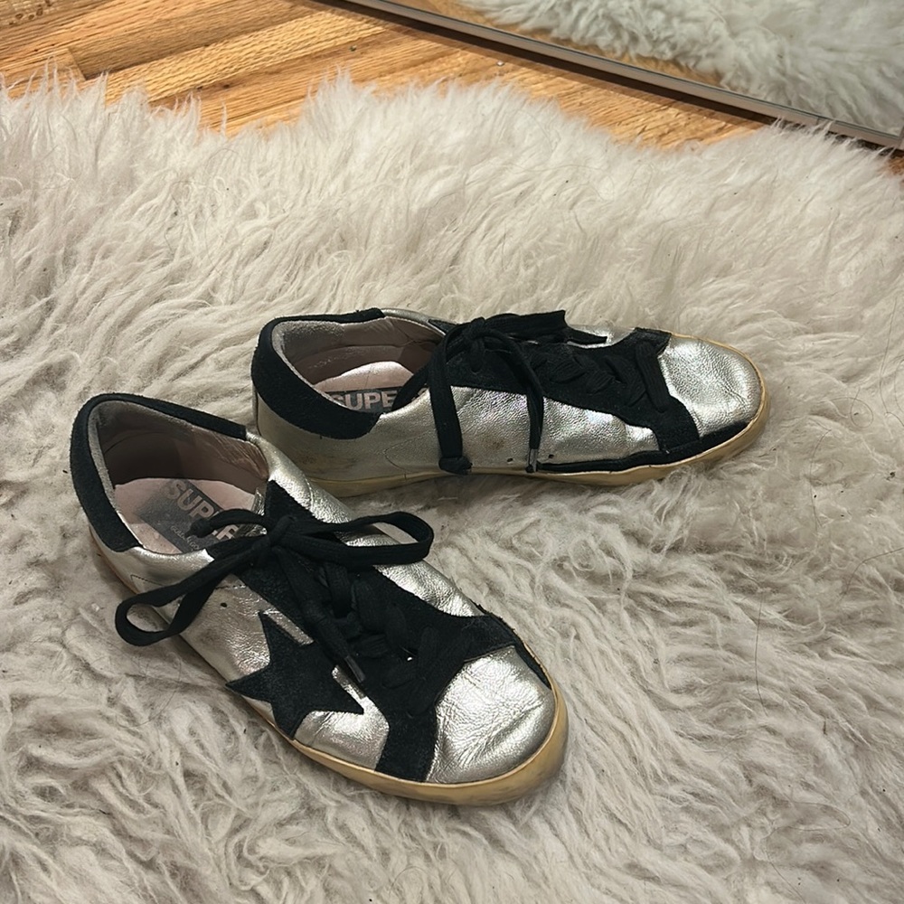 Golden goose silver and black sneakers